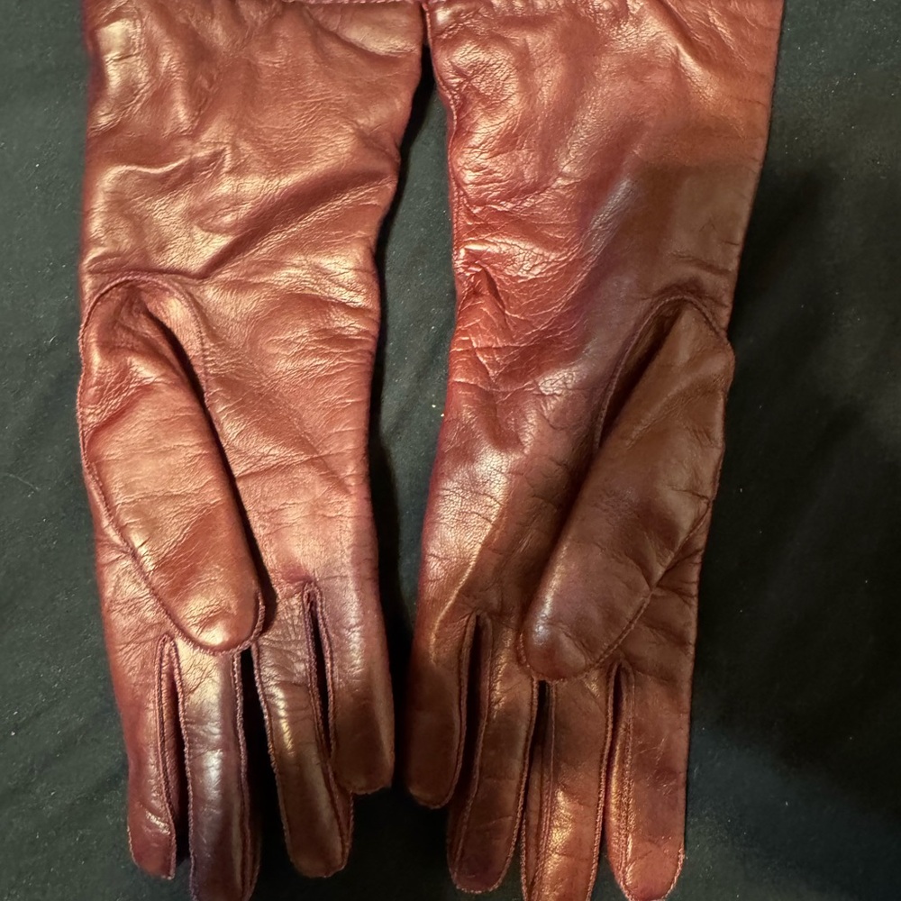 Coach Bordeaux Leather Cashmere-Lined Gloves Women’s Size 6.5